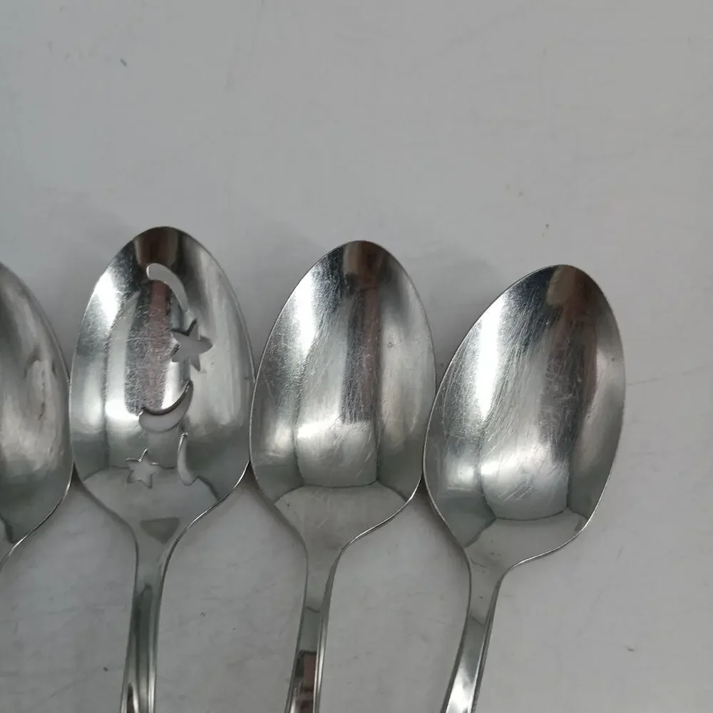 6X Serv Oneida Community TWIN STAR Stainless Solid Serving Spoons flatware MCM